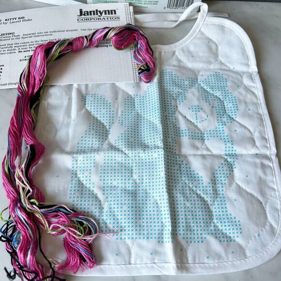 Neat & Nifty Janlynn Quilted Baby Bib Stamped Cross Stitch Kit-Pink Kitty 143-10 - Picture 3 of 5